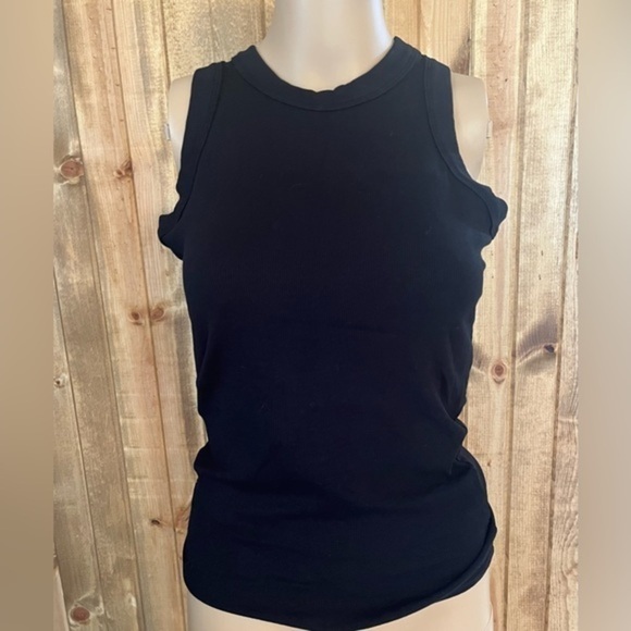 Ribbed Thick Strap Low Cut Tight Slim Fitted Sporty Workout Tank Tops Sz S - Picture 4 of 5
